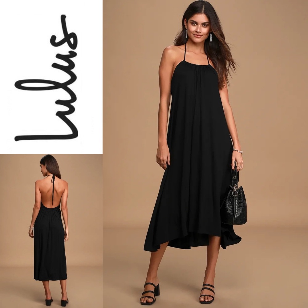 NWOT LULU’S Casual Cutie Halter High-Low Midi Dress
